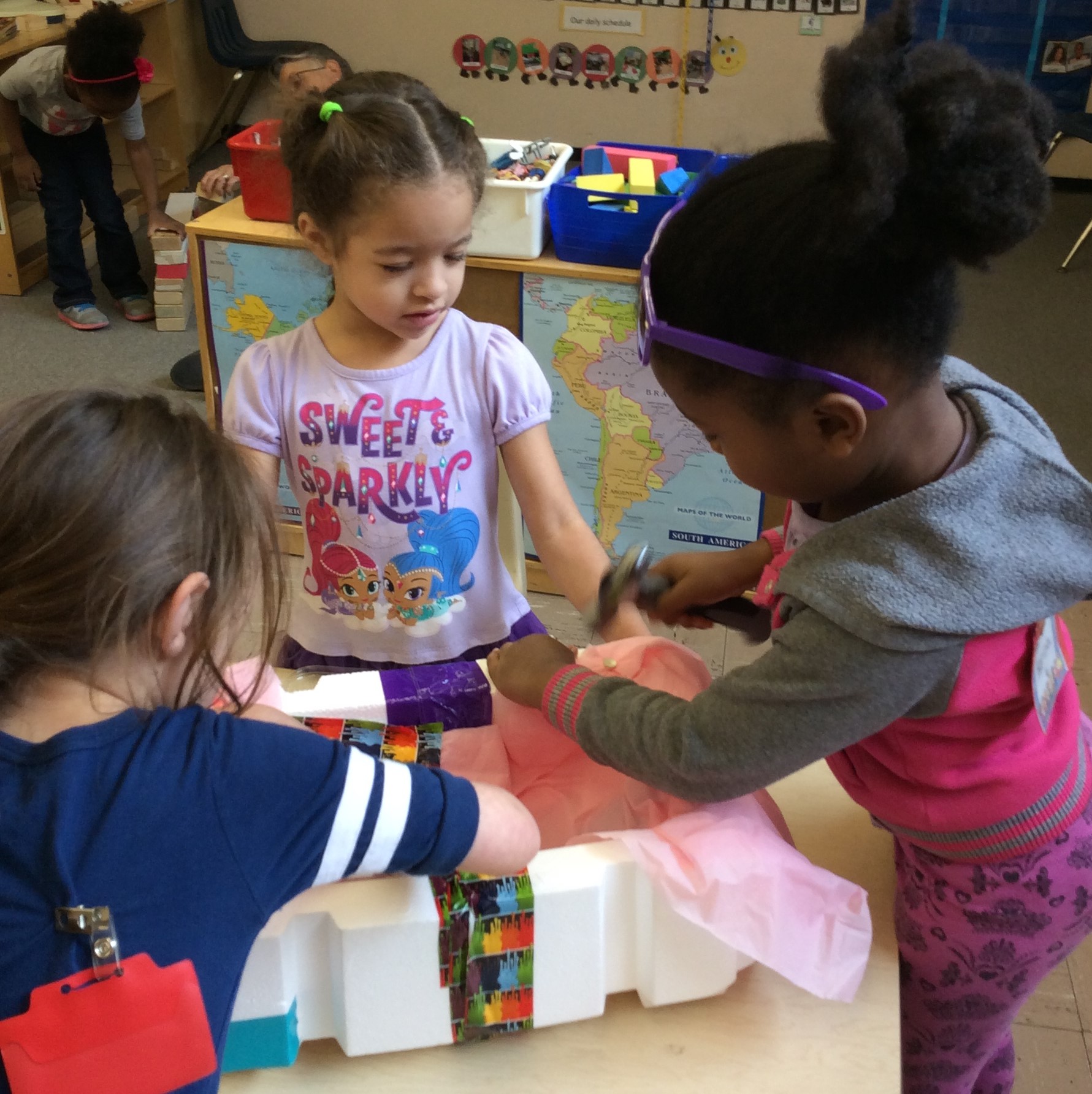 Preschool students designing something