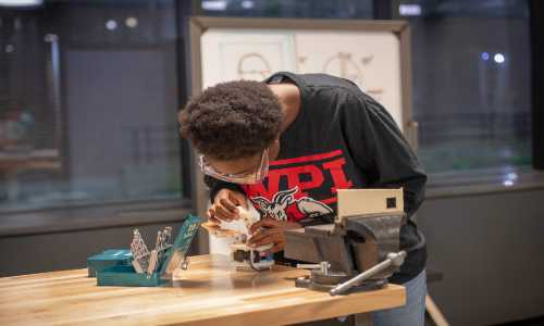 A student works in the Makerspace.