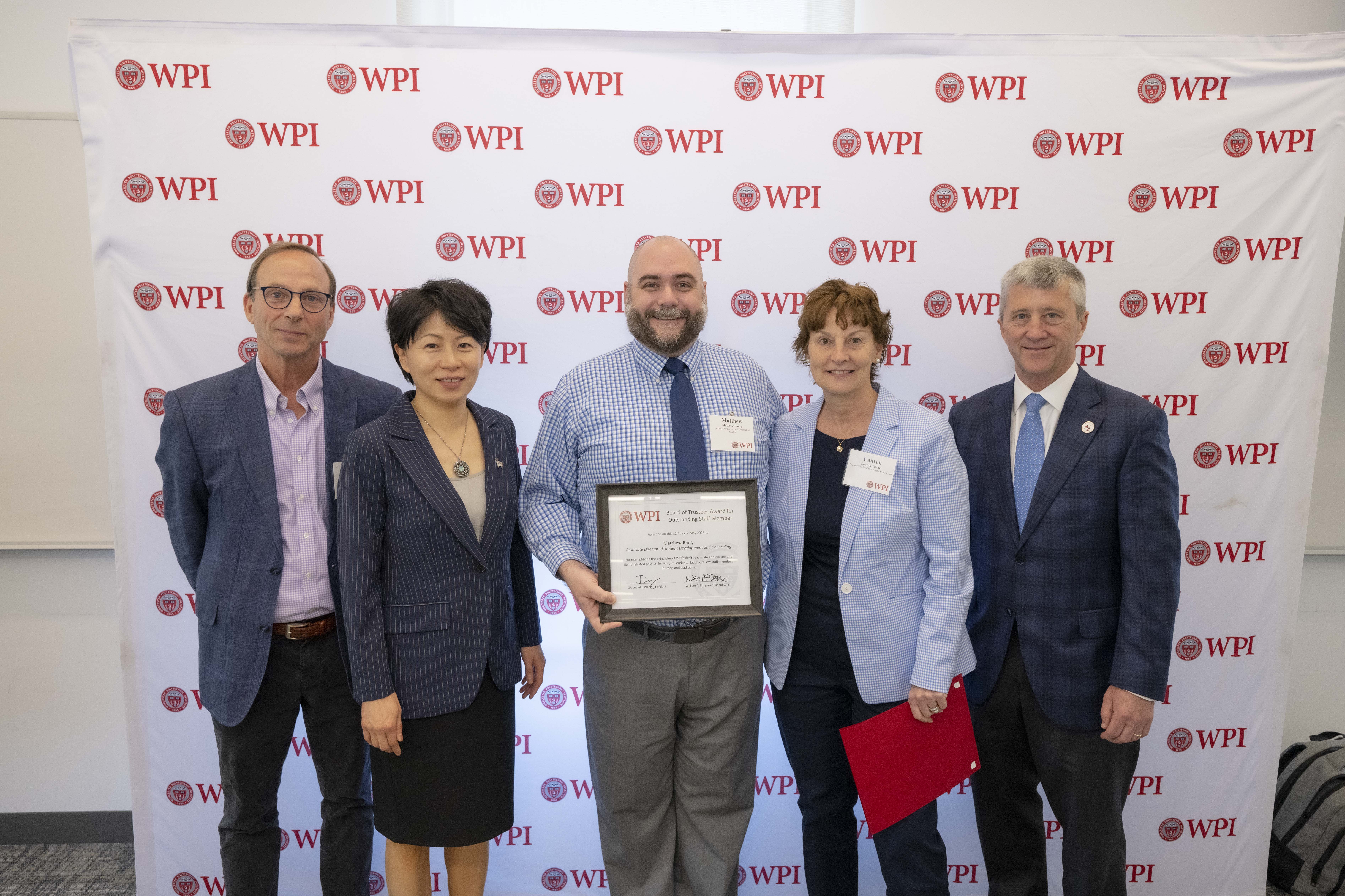 Charles Morse, Grace Wang, Matthew Barry, Lauren Turner, and Bill Fitzgerald at the May 12, 2023 Board of Trustees Luncheon