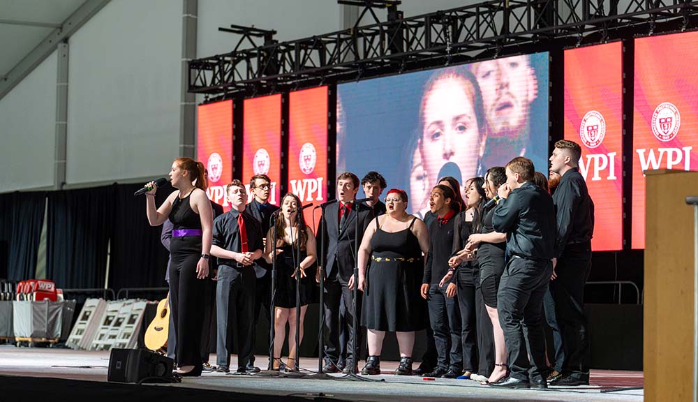 Graduating seniors gather to sing a song during the Baccalaureate ceremony.