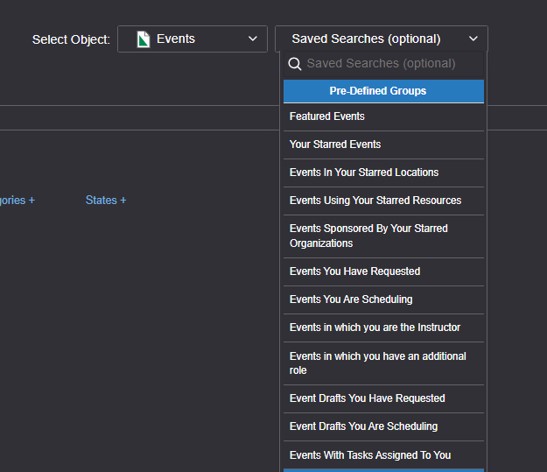 Event Pre-Defined Searches