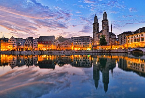 skyline of Zurich, Switzerland at sunset