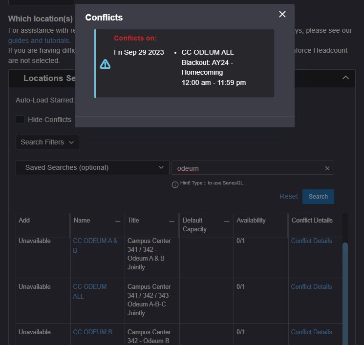 Blackout on Event Form
