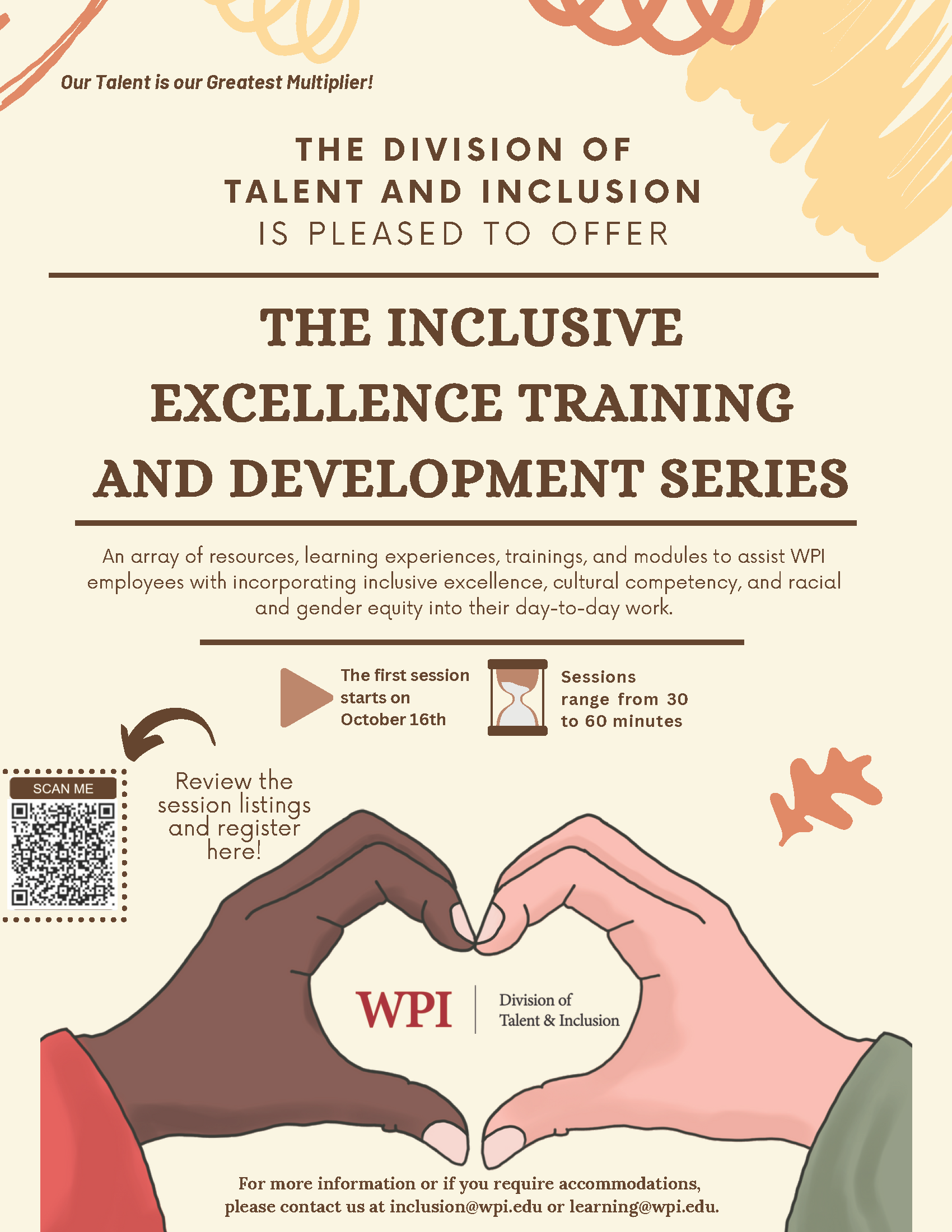 Flyer advertising T&amp;I’s inclusive excellence and development training series