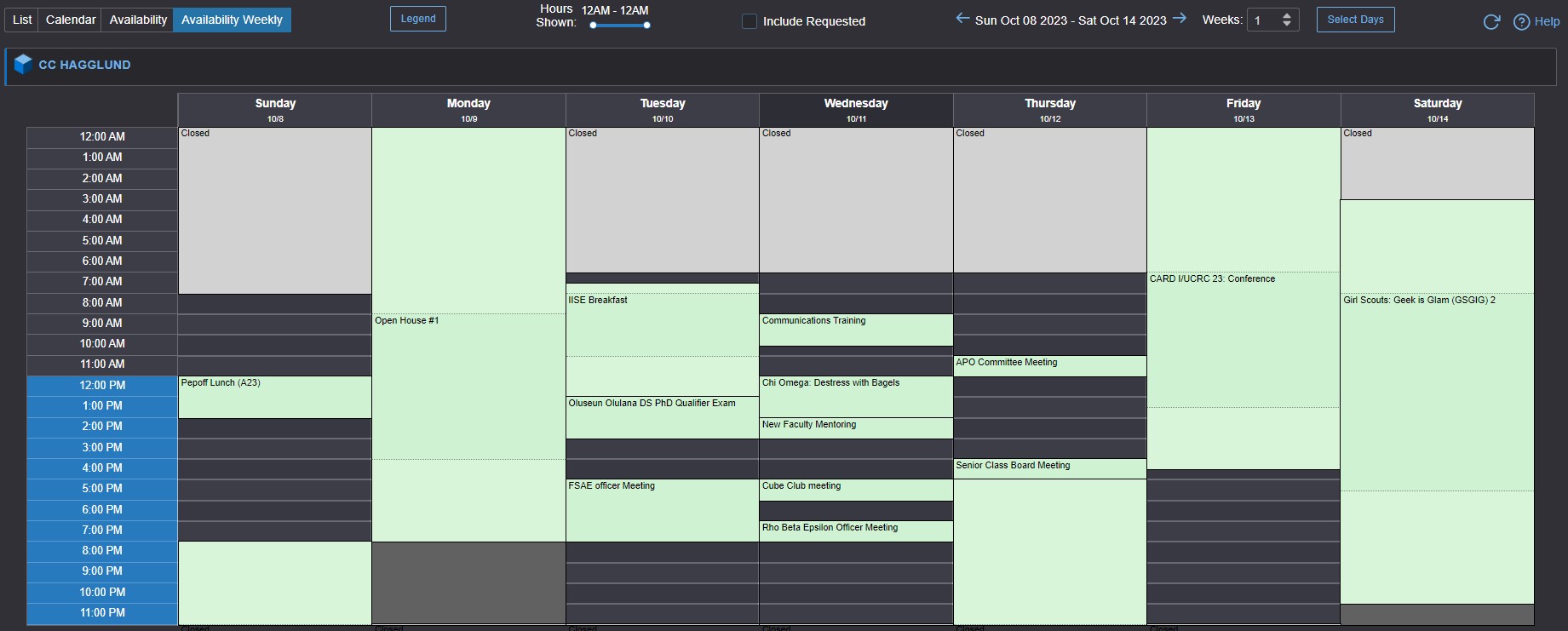 Location Search Results - Availability Weekly View