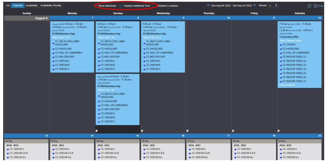 Location Search Results - Calendar View