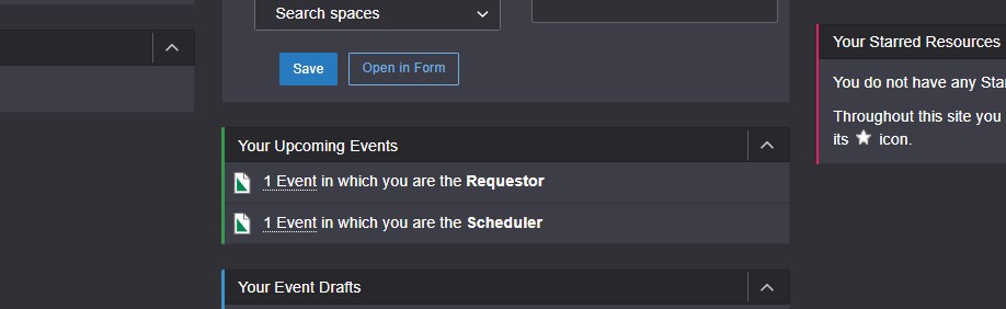 Your Upcoming Events - 25Live Dashboard