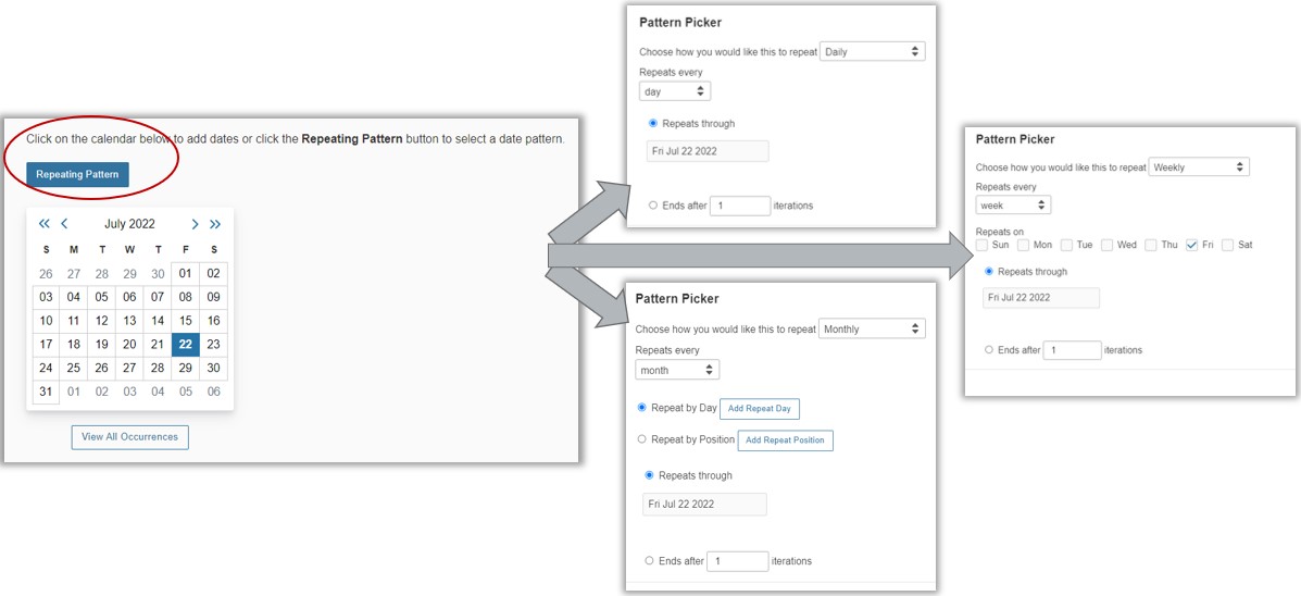 25Live Event Form Multiple Occurrence Pattern Picker