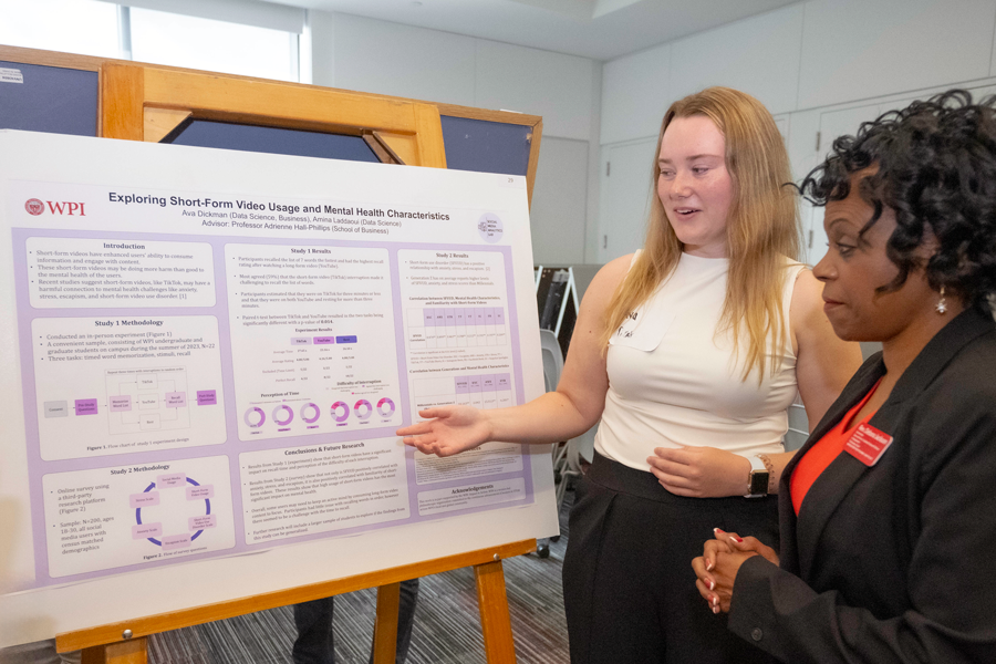 WPI student at presentation