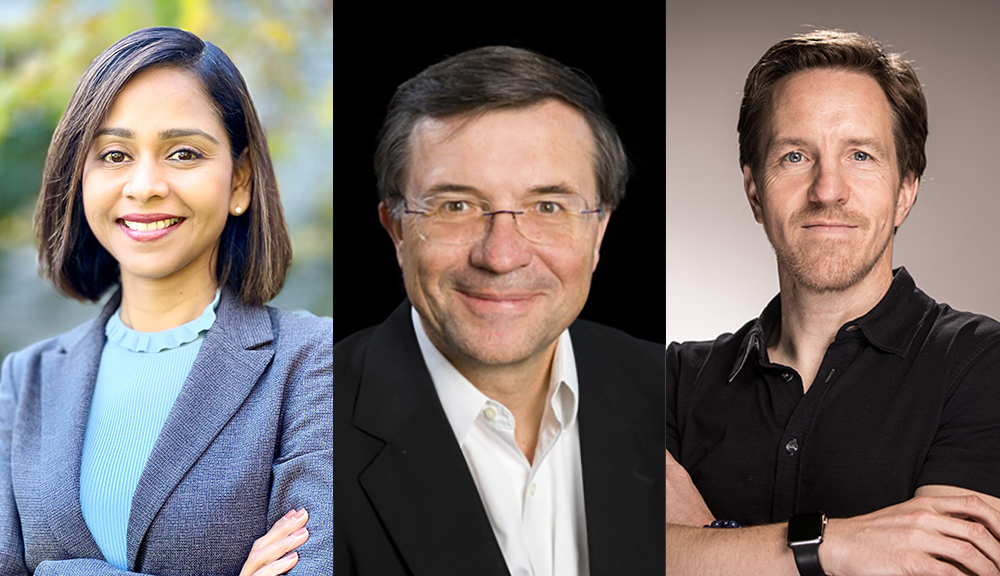 Headshots of Deepthi Bathina, Terrence Sejnowski, and Steve Vassallo