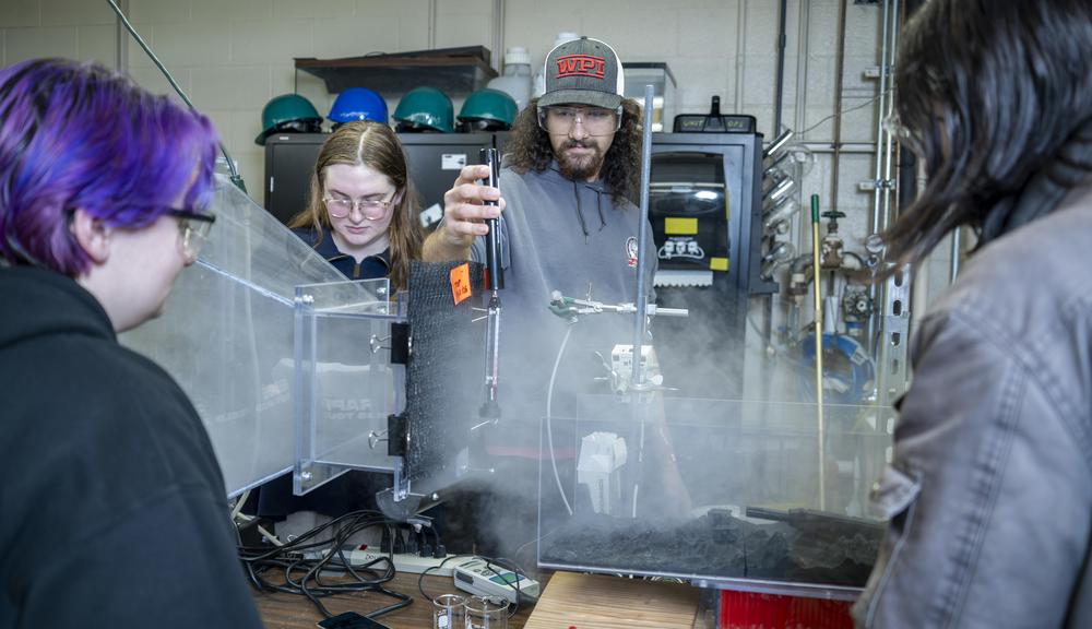students work on a project in the wind harvesting lab