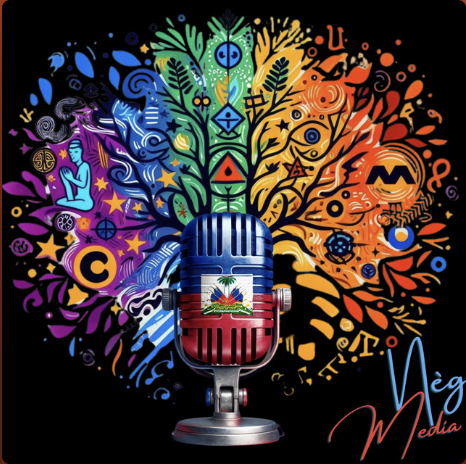 Microphone with colors and images surrounding it