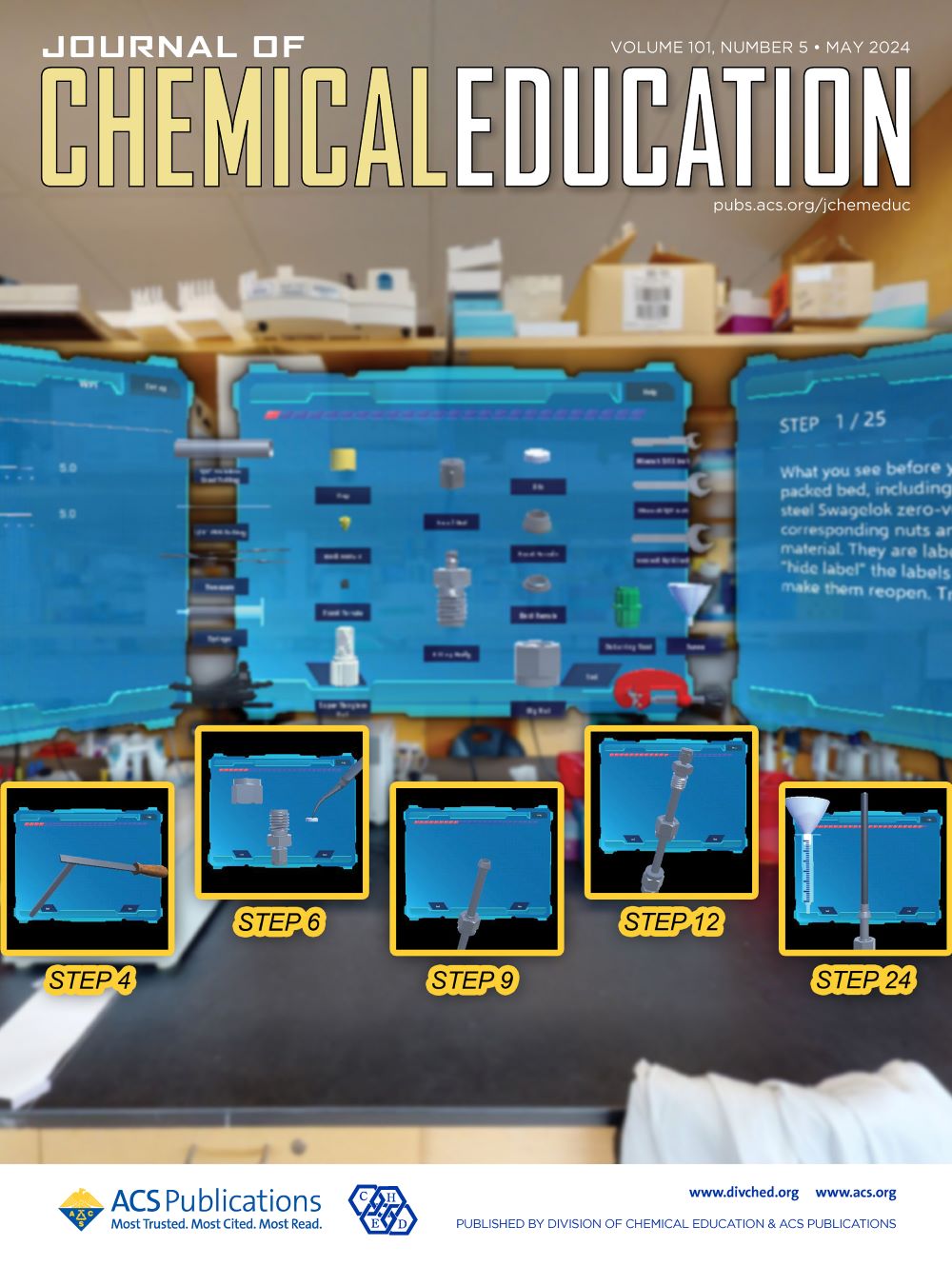 Image of cover of Journal of Chemical Education featuring flow chemistry diagram