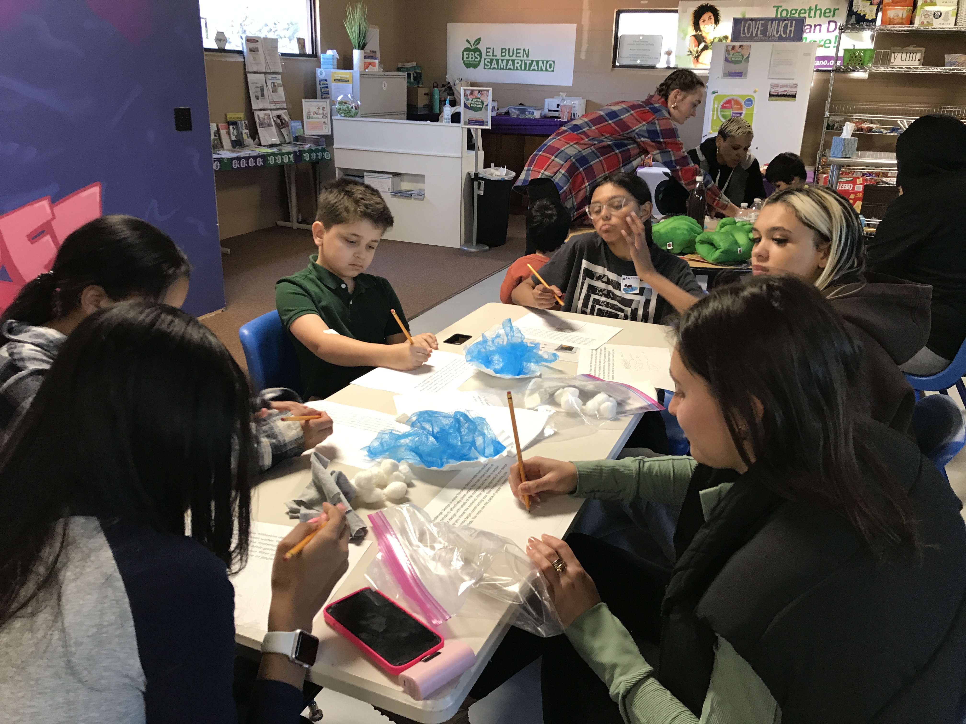 EBS students brainstorming design solutions for water filtration.