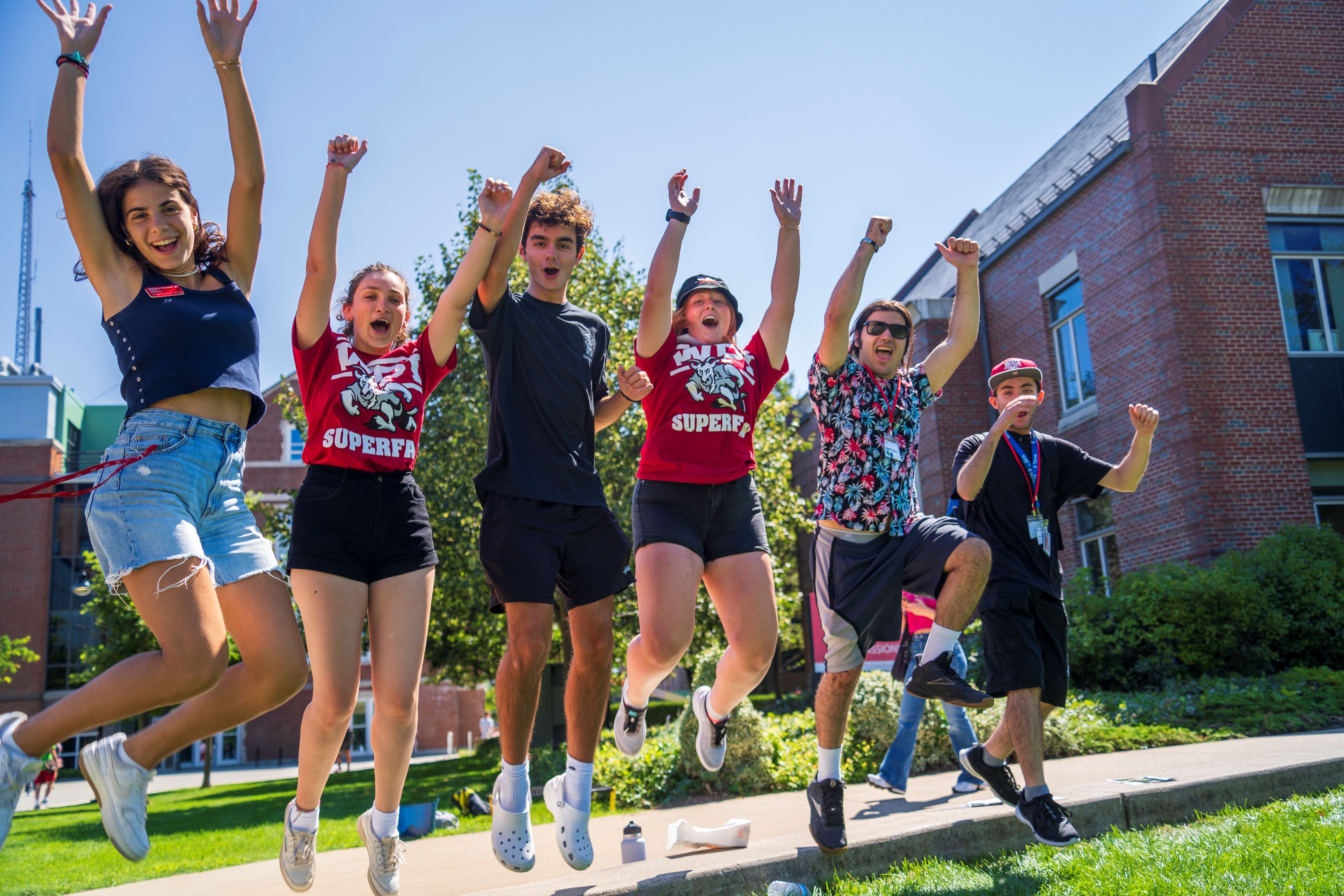 students jumping