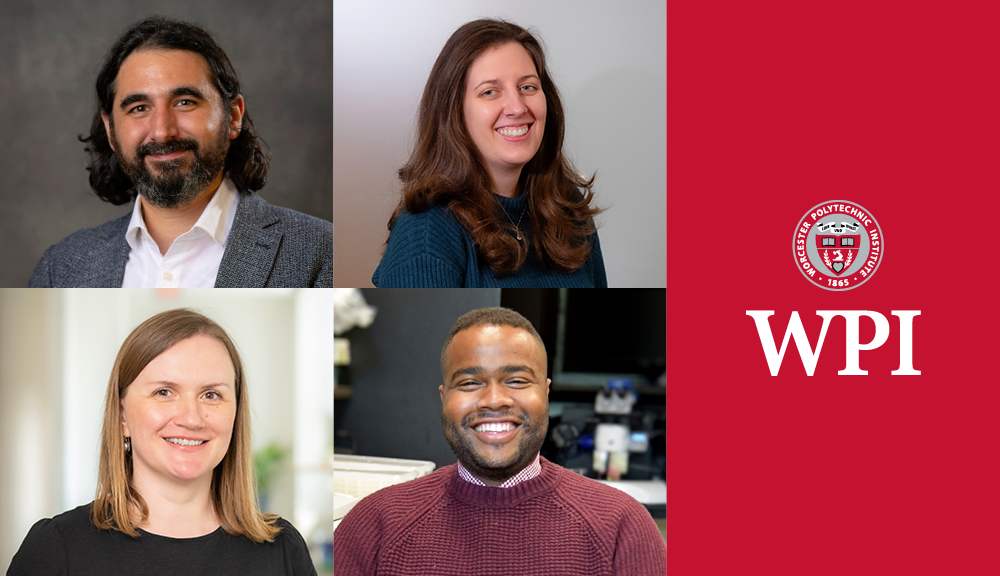 A composite image shows photos of four WPI researchers who have received prestigious grants aimed at early-career researchers.