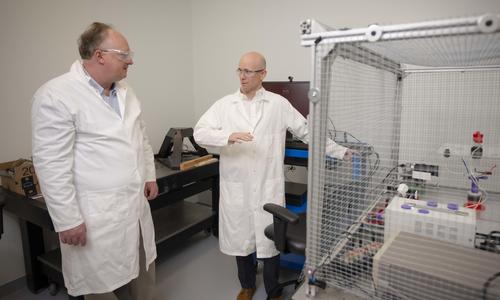Robert Hyers, left, and Richard Bradshaw, research professor in the Department of Mechanical and Materials Engineering