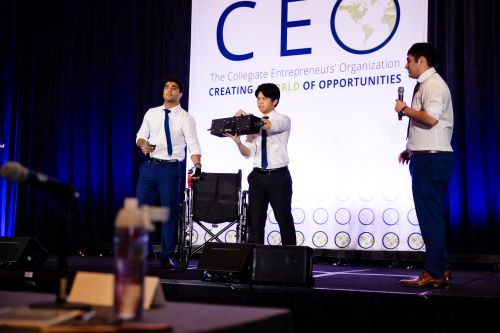 Students presenting research at competition