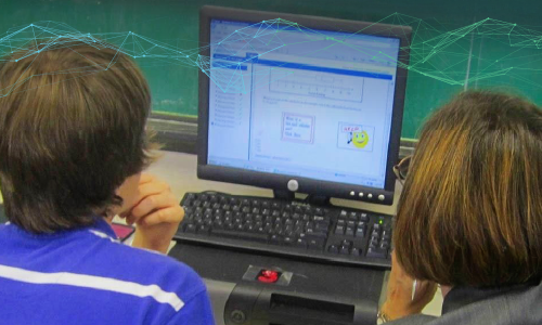 Middle school math students do work on a computer, with the help of an AI-powered math tutor