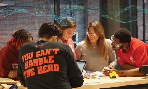 WPI students working together on a hands-on project. Faculty research shows that AI can enhance the benefits of project-based learning, WPI’s signature framework.