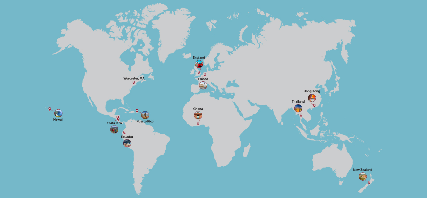 global map graphic with circles for certain project center locations