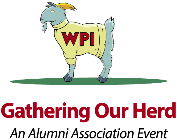 Gompei with WPI sweater and title "Gathering the Herd"