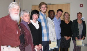Dan Lewis (contest judge), Judith Ferrara (contest judge), Lauren Buczek (Assumption College), Egan Millard (College of the Holy Cross), Jighjigh Tersoo-Ivase (Worcester Polytechnic Institute), Joe Gullekson(Worcester State University), Jessica Bane Robert (contest chair), Emma Pierson (Clark University). Photo courtesy of http://wcpa.homestead.com/