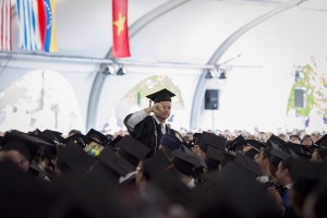 Michael Vaudreuil stands to be recognized during Commencement.