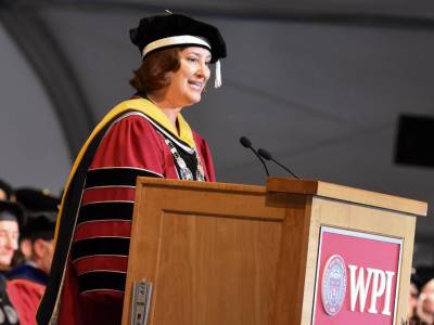 President Leshin at the podium