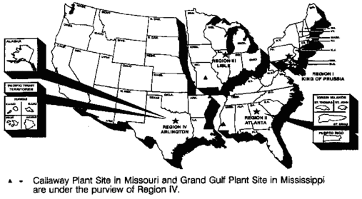 Map of United States Nuclear Regulatory Commission Regional Office Locations