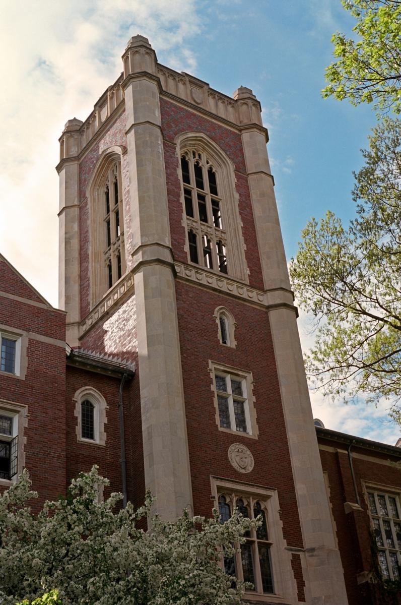 The Alden Memorial bell tower.