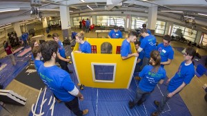 The robot pits of the Sports and Recreation Center provided space for the house construction project.