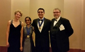 From left, Mass Academy computer science teacher Angela Taricco, Yashaswini Makaram, Amol Punjabi and Mass Academy director Mike Barney.