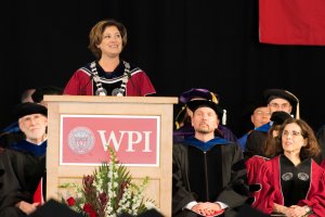 In her remarks, President Leshin said WPI’s first-ever graduate Commencement comes at ’a critical and important moment in our history.’