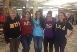 Left to right: Sorority presidents Ariane Hopkinson, Marissa Capua, Diana Nguyen (Panhellenic Council president), Amanda Houyou, and Susan Stukas 